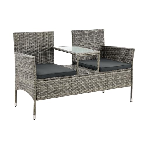 Juskys Banquette de Jardin en polyrotin Monaco - Banc 2 Places avec Table & Coussins - 133 × 63 ×...