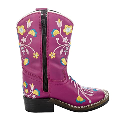 TuffRider Children's Floral Cowgirl Western Boot - Hot Pink With Free Assorted Striped Socks2