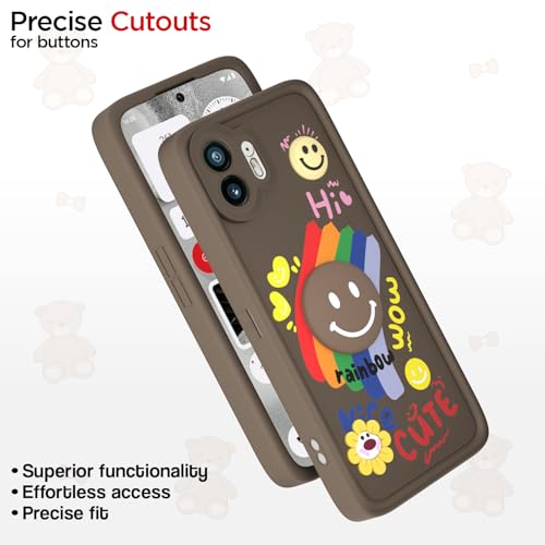 Image of Pikkme Back Cover for Nothing Phone 2 | Soft Silicone| Cute Rainbow Smile & 3D Cartoon Flower Design | Shockproof Raised Camera Protection Bumper Case (Brown)
