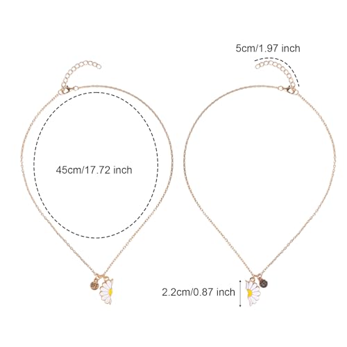 2pcs Half-Matching Daisy Necklace, Cute Friendship Necklaces for 2 Half Sun Pendant Necklace Daisy Flower Necklace Sunflower Necklace Gift for Birthday Valentine's Day2