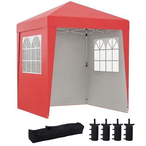Outsunny Tonnelle de Jardin Pliante Pop-up 2 x 2 m Tente de réception Hauteur réglable 3 Niveaux Anti-UV 30+ 3 parois latérales avec 4 Sacs de Sable et 1...