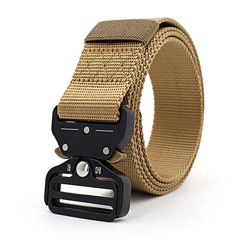 NA 49 Inch Mens Tactical Belt Heavy Duty Nylon Belt Wide 1.5 Inch Riggers Belt Military Webbing with Quick Release Metal Buckle (Khaki)