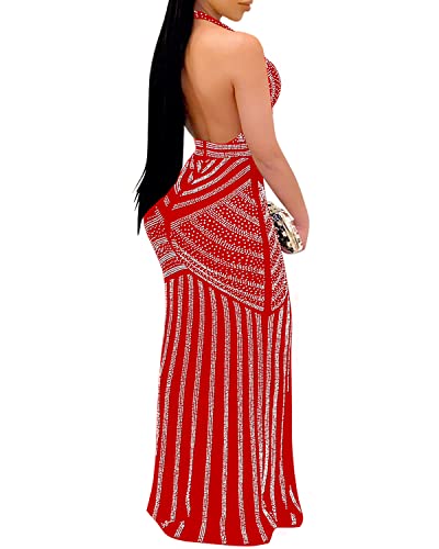 Image of PORRCEY Women's Sexy Rhinestone Mesh See Through Party Night Prom Dress
