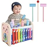 4-in-1 Montessori Motorikspielzeug aus Holz – Buntes Hammerspiel mit...