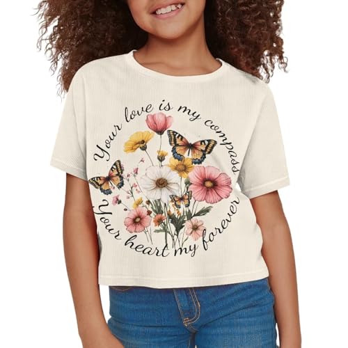 Image of Kids Crop Top Short Sleeve T-Shirts for Girls Size 5-14