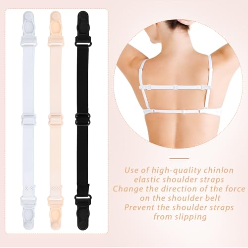 12Pcs Bra Strap Holders for Slipping Elastic Bra Strap Clips Adjustable Keep Bras Straps In Place Accessories Black White Beige