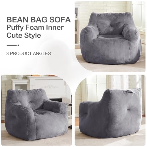 Image of Hobestluk Bean Bag Chair for Adult Small Bean Bag Chairs with Arms Furry Beanbag Chair with Foam Filler Stuffed Bean Bag Sofa for Reading in Bedroom Living Room and Dorms(Grey)