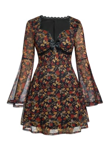 BEAUDRM Women's Plus Size Fall Hippie Boho Dress Lace Mini Dresses