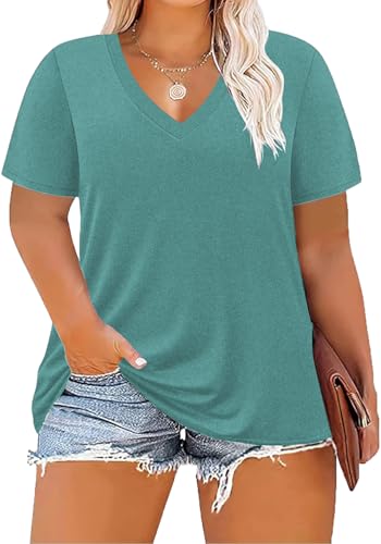 Image of ForHailey Women's Plus Size Short Sleeve Tee Shirt V Neck Basic Ladies Loose Fit T Shirt 1X-5X