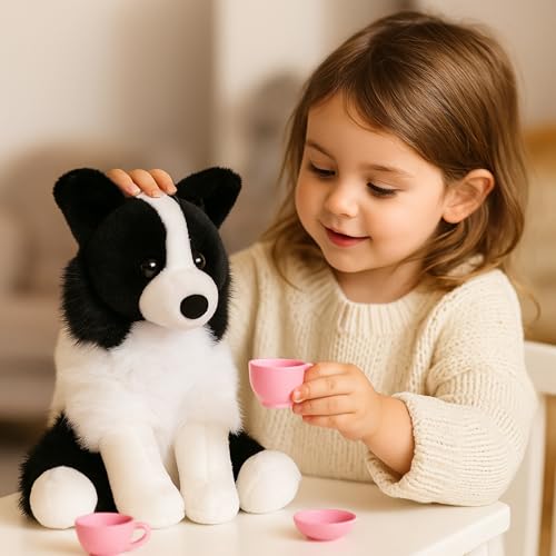 WEIGEDU Border Collie Plüschtier Hund Stofftiere Plüschtiere, 30.5 cm, Weicher Realistischer Schwarz-Weiß Welpe, Kuscheliges Farmtier-Plüschtier für Kinder, Mädchen, Jungen, Geburtstag