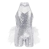 yizyif ragazza vestito da balletto vestito da danza bambina leotard body dancewear ginnastica danza paillettes elegante senza manica aderente tutu gonna allenamento ballo bianco 8-10 anni