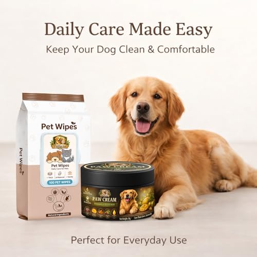 Image of Paw Cream 30g + Pet Wipes 100 Sheets Combo | Moisturizing Paw Balm with Peppermint Oil & Mango Butter | Cleaning Wipes for Dog | Daily Grooming Care for Paws, Coat, Dirt Removal & Hygiene