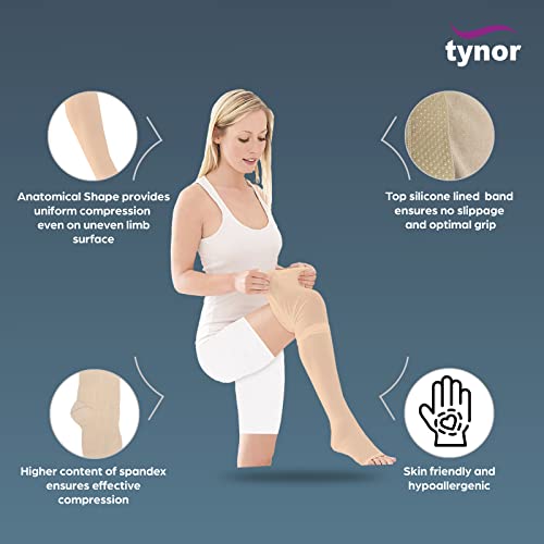 Image of Tynor Medical Compression Stocking Thigh High Class 2 (Pair), Beige, Large, Pack of 2 & Tynor Compression Stocking Mid Thigh Classic, Beige, Large, Pack of 2