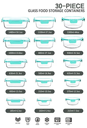 image for M MCIRCO 30 Pieces Glass Food Storage Containers with Upgraded Snap Lo