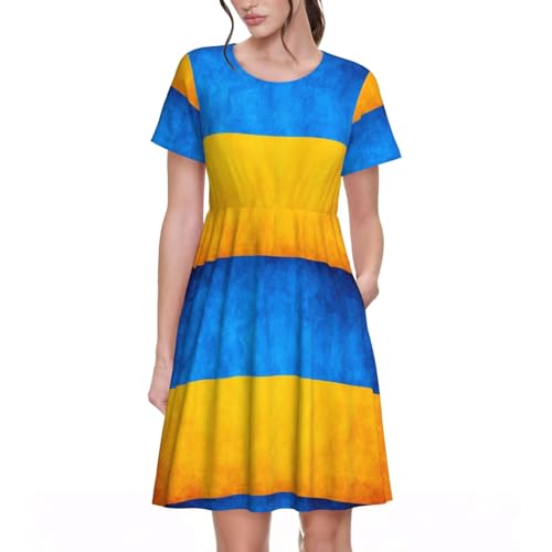 Robe d'été mi-longue légère contre la chaleur motif drapeau ukrainien
