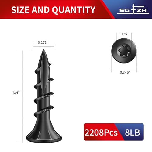Image of #8 x 3 /4 inch Deck Screws (2208Pcs) 8lb. Exterior Wood Screws. Carbon Steel, Black, Flat Head, Rust Resistant epoxy Coated, with T25 Star Bit
