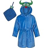 Rising Star Baby Boy Robe - Soft Plush Bath Towel Robe Spa Set - Baby Bathrobe Towel & Baby Washcloth for Boys 1 to 2 years, 12-24 Months (Monster)