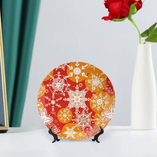 Plato decorativo de cerámica navideño con copos de nieve y soporte para salón 7