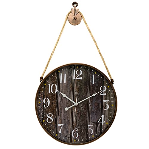 Pacific Bay Montpellier Large Wall Clock Decorative Lightweight Rope Hang Modern Wall Clock Silent Non-Ticking 3-D Dial Easy-To-Read Battery Operated Glass Cover 18-Inch Rustic Clock – Latest Model #TOP6