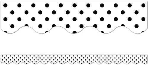 Teacher Created Resources Black Polka Dots on White Scalloped Border Trim (5593)
