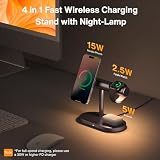 iVANKY Qi2 Certyfikowana Stacja Ładowania Bezprzewodowego 4 w 1 z Podświetleniem Nocnym dla MagSafe Magnetic Charger, Szybkie Ładowanie 3 w 1 dla iPhone, Apple Watch oraz AirPods(Ładow. 33W PD w zest)