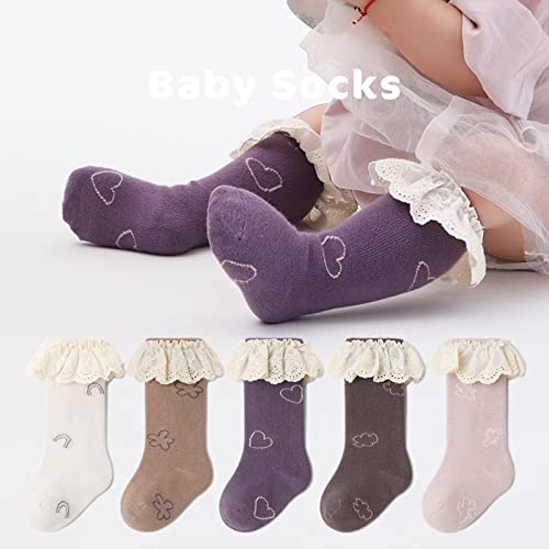 Knee High Socks Newborn Infants Girls Tube Ruffled 𝚄niform Long Stockings Infant Non-Slip (a-White, 18-24 Months)2