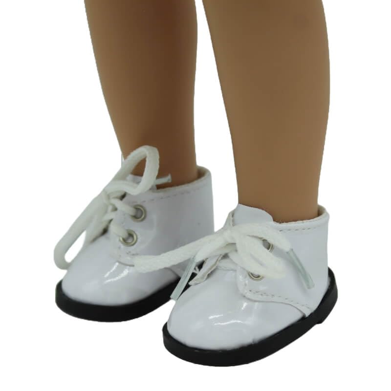 Par Zapatos botín Piel Charol muñecas Sintra, Simona Folk Artesanía, Mari’s, Pepa’s, Naia Vidal Rojas Dolls, Color Blanco, 5.5x3.5cm