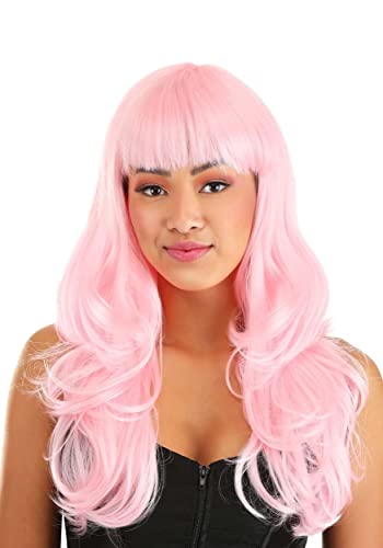 Perruque rose clair ondulations fluides pour changer de tête sans coloration