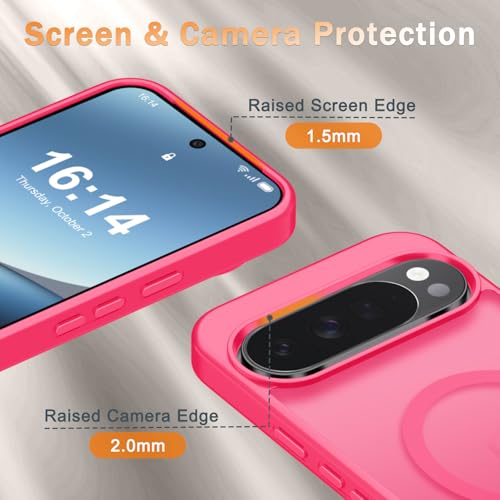 Image of for Google Pixel 10 /10 Pro Case, Matte Magnetic Phone Cover [with 1 Screen Protector] [Support for MagSafe] [Shockproof Military Grade Protection] Translucent Frosted Back, Hot Pink