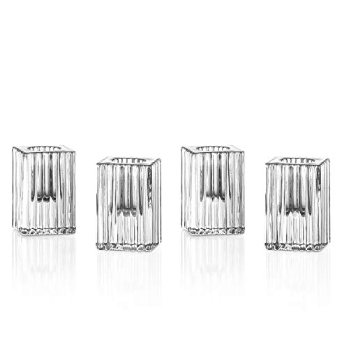Glass taper candle holders - 2 inch tall, clear fluted glass, fit…