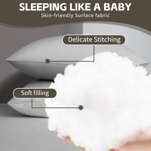 Image of HIMOON Bed Pillows for Sleeping Set of 4,Queen Size Cooling Pillows 4 Pack,Top-end Microfiber Cover for Side Stomach Back Sleepers,Grey