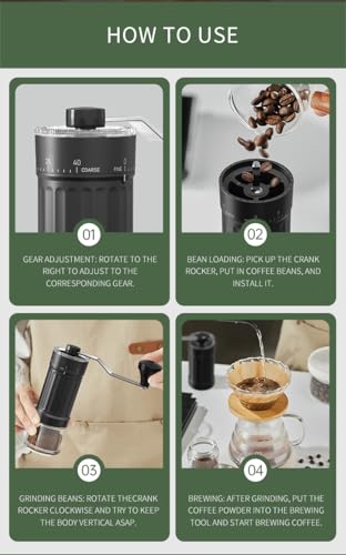Image of Manual Coffee Grinder Hand Grinder with Ceramic Burr and Glass Jar, 6 Adjustable Settings, for Espresso French Press Pour Over Cold Brew, Portable Travel Coffee Grinder