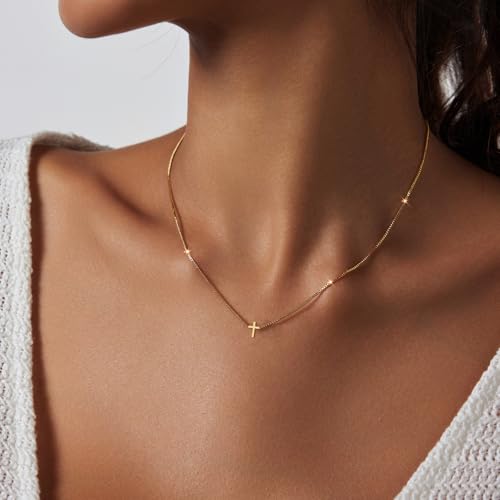 Cross Necklace for Women Dainty 14K Gold Silver Plated Small Cross Pendant Choker Simple Cute Cross Gold Necklace for Women Trendy Faith Jewelry Gift2