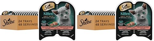Image of Sheba Perfect Portions Kitten Wet Food,Pate Cat Food Wet Entree,Salmon Recipe,2.6 oz. Twin-Pack Trays (,48 Servings),24 Count (Pack of 2)