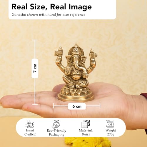 Image of Ekhasa 100% Pure Brass Ganesha Idol with Gift Box | Ganesh Murti Ganpati Idol for Pooja Mandir Home Decor | Religious Housewarming Grah Pravesh Diwali Wedding Gift
