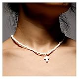 Homeilteds 4mm Natursteinkreuz Anhänger Halsketten Für Frauen Ethnische Yoga Perlen Choker...