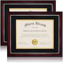 Egofine Diploma Frames 8.5 x 11 with Mat Set of 2 Solid Wood Degree frame Covered by Plexiglass, Certificate Frame 11x14 Without Mat, Picture Frame for Wall and Tabletop, Cherry Red with Gold Edge