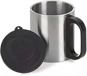 Caneca Térmica de Aço Inoxidável com Tampa – 180 ml