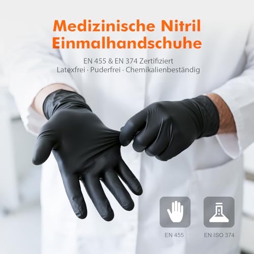 GRIFEMA Einmalhandschuhe 100 Stück, Schwarze Nitrilhandschuhe Größe M – Ansicht 2