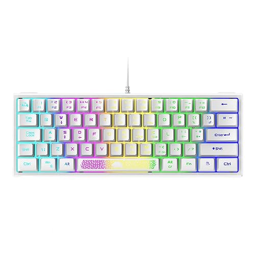 Clavier de jeu pour éviter la fatigue, format 60% filaire blanc à 62 touches ergonomiques