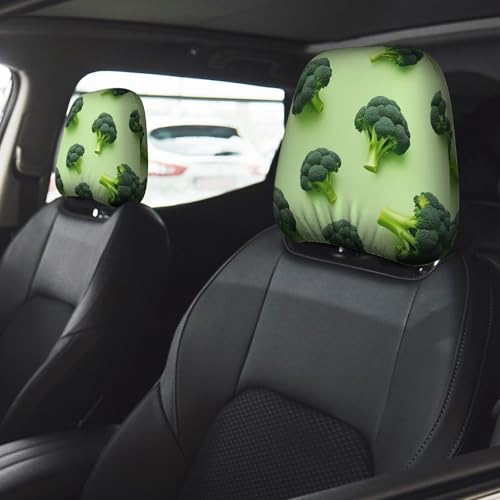 Qewfoju Broccoli 3 Print 2 Pieces Car Headrest Covers Soft Polyester Car Seat Headrest Covers Stretchy Auto Front Seat Rest Decoration for Auto Vehicle Truck SUV