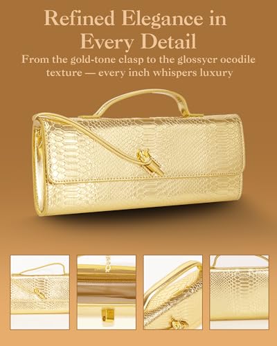 Image of Elegant Evening Clutch Purse for Women - Structured Crocodile PU Leather Handbag for Wedding & Formal Party