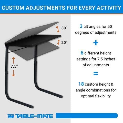 Table-Mate V TV Tray Table - Extra Wide Folding TV Dinner Table, Couch Table Trays for Eating Snack Food, Stowaway Laptop Stand, Portable Bed Dinner Tray - Adjustable TV Table with 3 Angles, Black