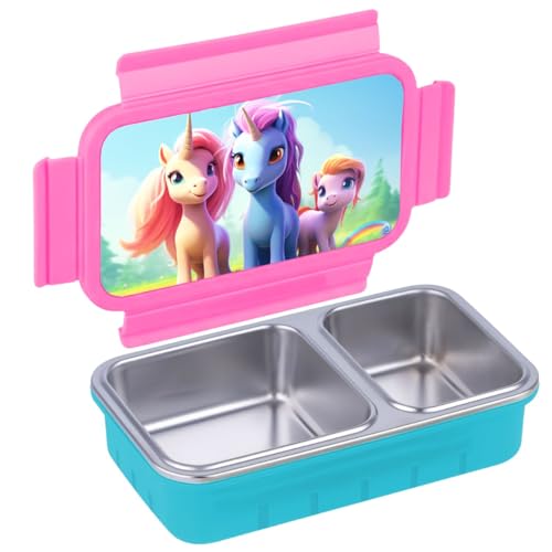 Image of Aliensware 4D Bento Kids Lunch Box with 2 Compartment, Microwave-Safe BPA Free Advance Coating Stainless Steel Kids Lunch Box, Food Grade Tiffin Box for School, College, Picnic, office-500ml(MB01-PNK)