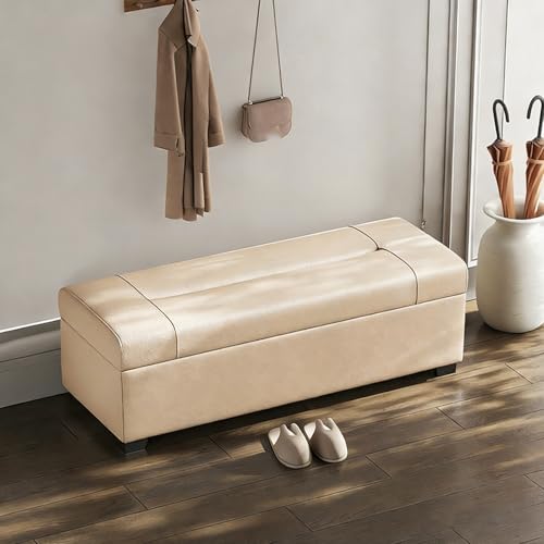Banc de rangement cuir blanc 80cm pour ranger les couvertures