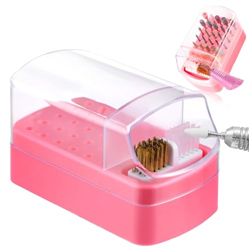 TARSHYRY 30 Holes Nail Drill Bit Holder Washing Brush Case,Dustproof Nail Art Drill Bits Stand Display Storage Box