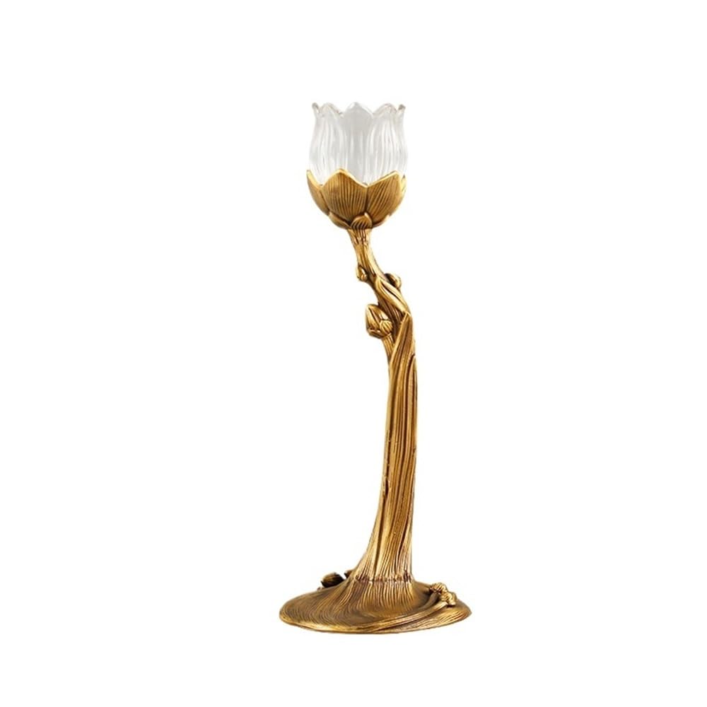 Vintage candle holder Brass Glass Candlestick Ornaments Home Atmosphere Light Decorative Candle Holder(Small)