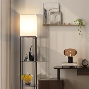Gupuzm Floor Lamp with Shelves, Modern Square Standing Lamp with 3 Color Temperature Bulb, Corner Display Bookshelf Lamp for Living Room, Bedroom and Office (Black) — photo 6 of 6