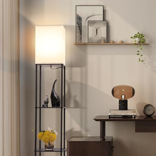 Gupuzm Floor Lamp with Shelves, Modern Square Standing Lamp with 3 Color Temperature Bulb, Corner Display Bookshelf Lamp for Living Room, Bedroom and Office (Black) by Gupuzm - Image 6