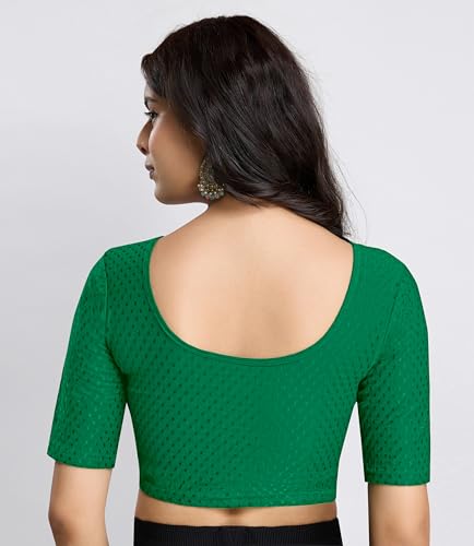 Image of TRENDMALLS Women's Dobby Pure Cotton Elastin Stretchable Readymade Round Neck Elbow Length Sleeves Blouse Choli Stylish Saree Blouse Ready to Wear
